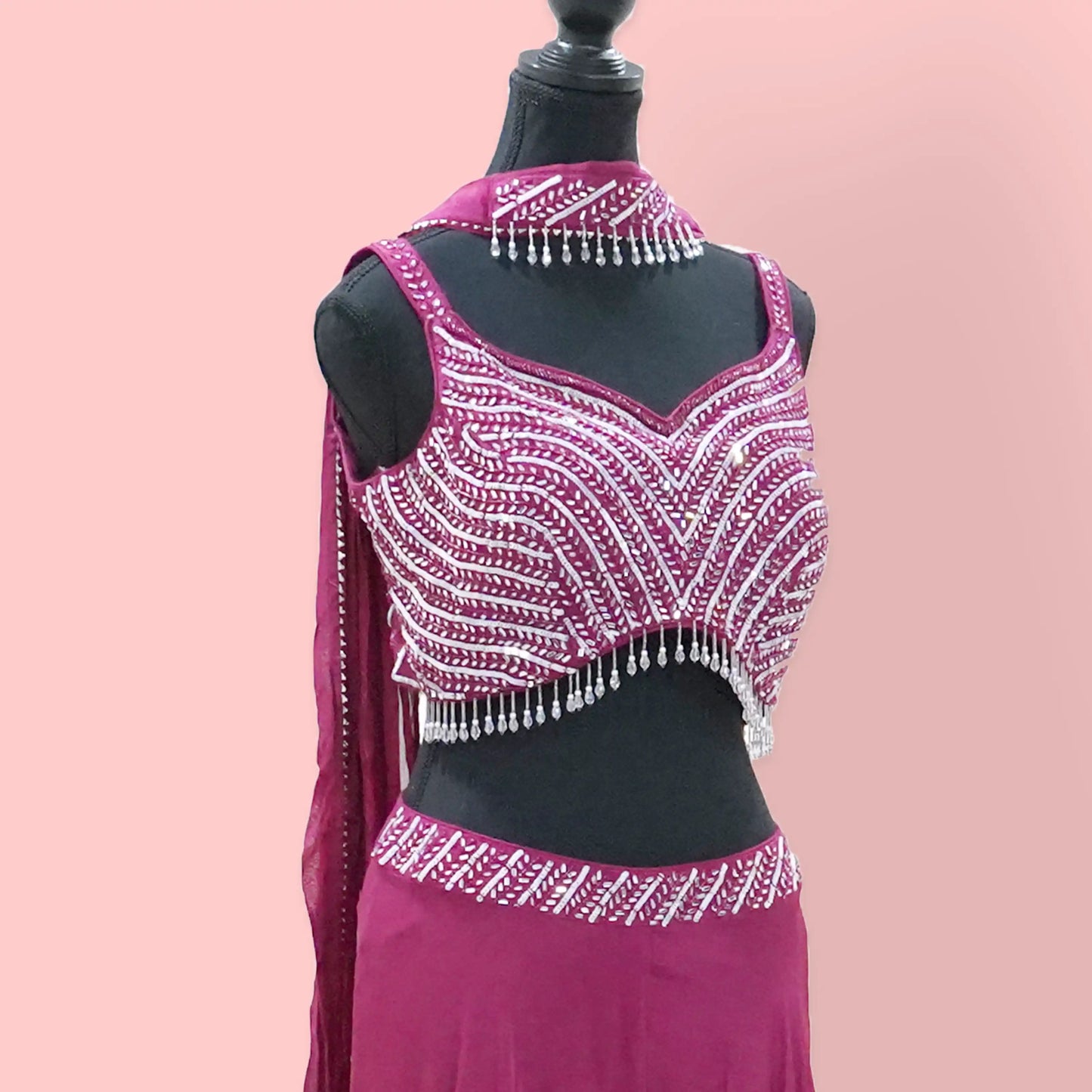 Plum Red mirror work bustier with sharara set