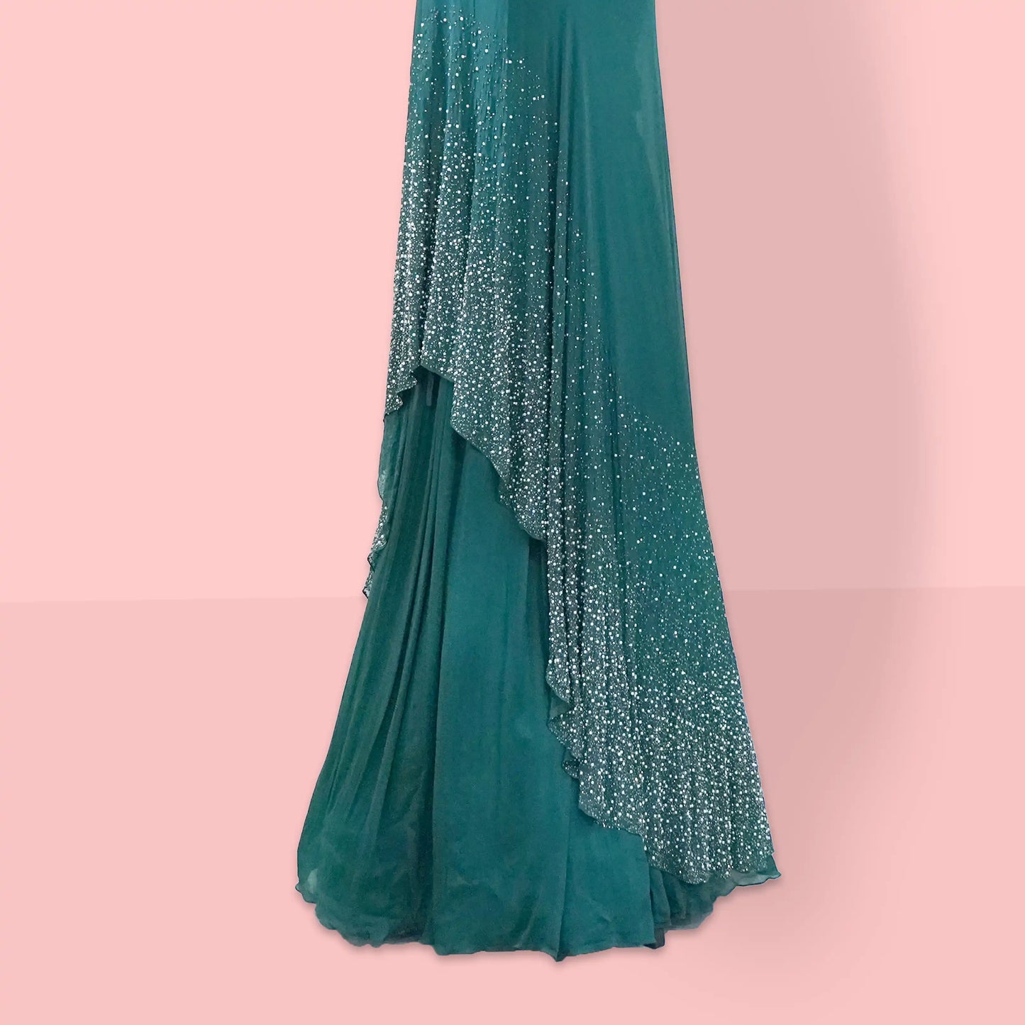 Emerald green chinon one shoulder cocktail dress