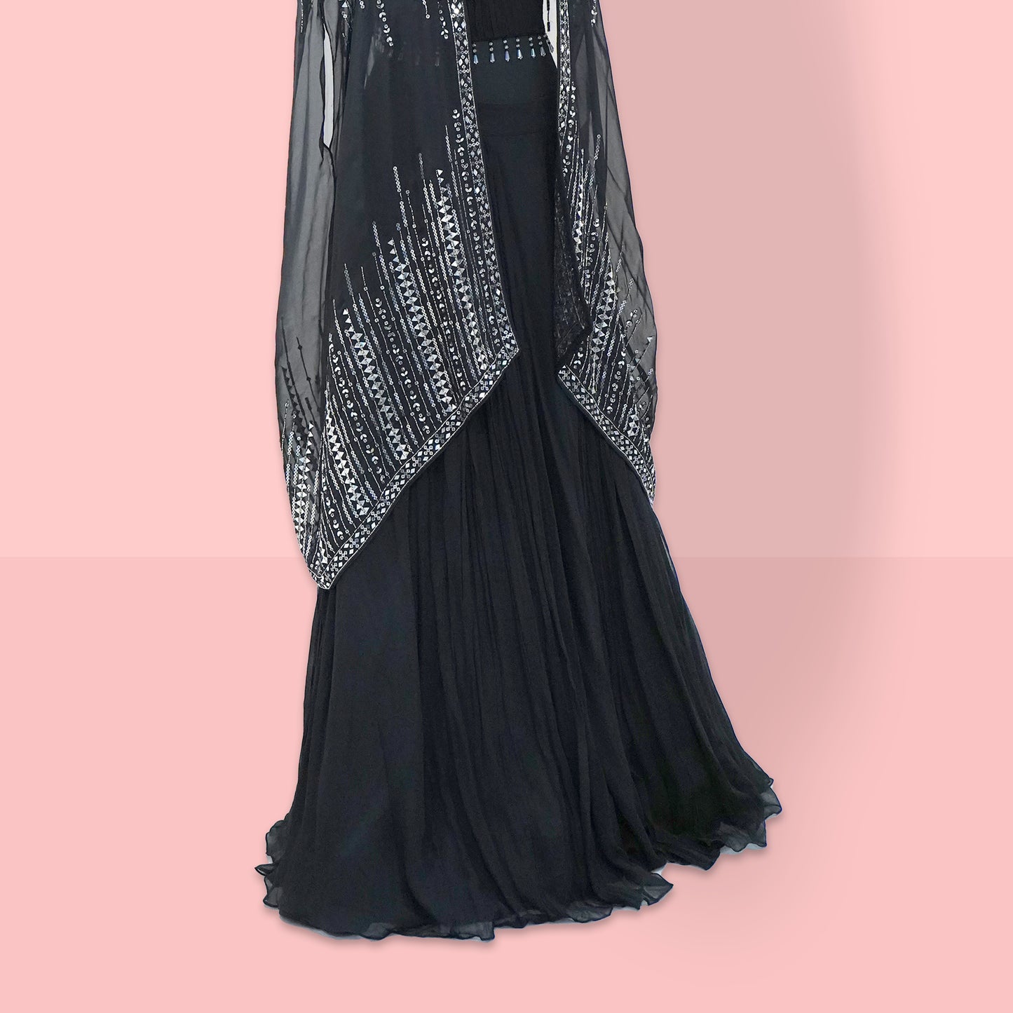 Black indo-western set with mirror work organza cape